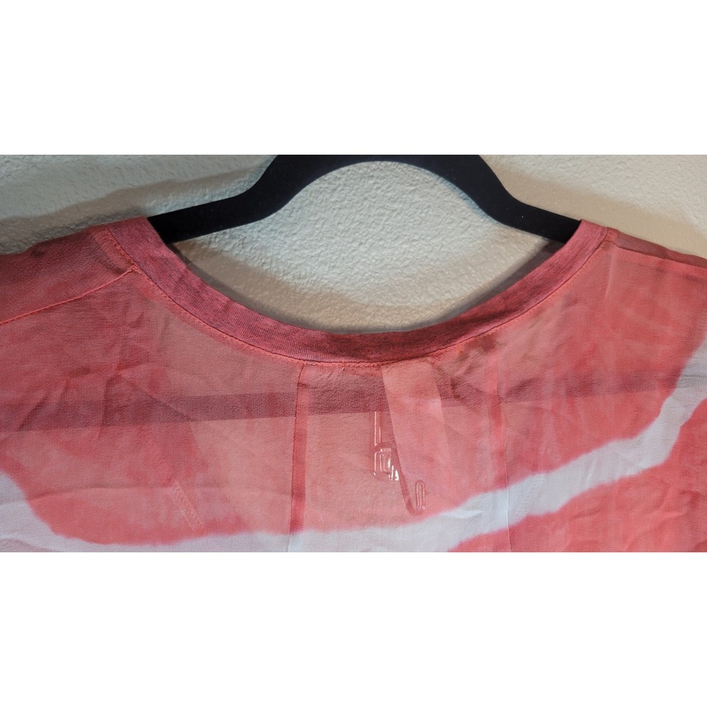 Language Silk‎ Sheer V-Neck Long Sleeve Blouse Coral Stripe Size M - Picture 8 of 8